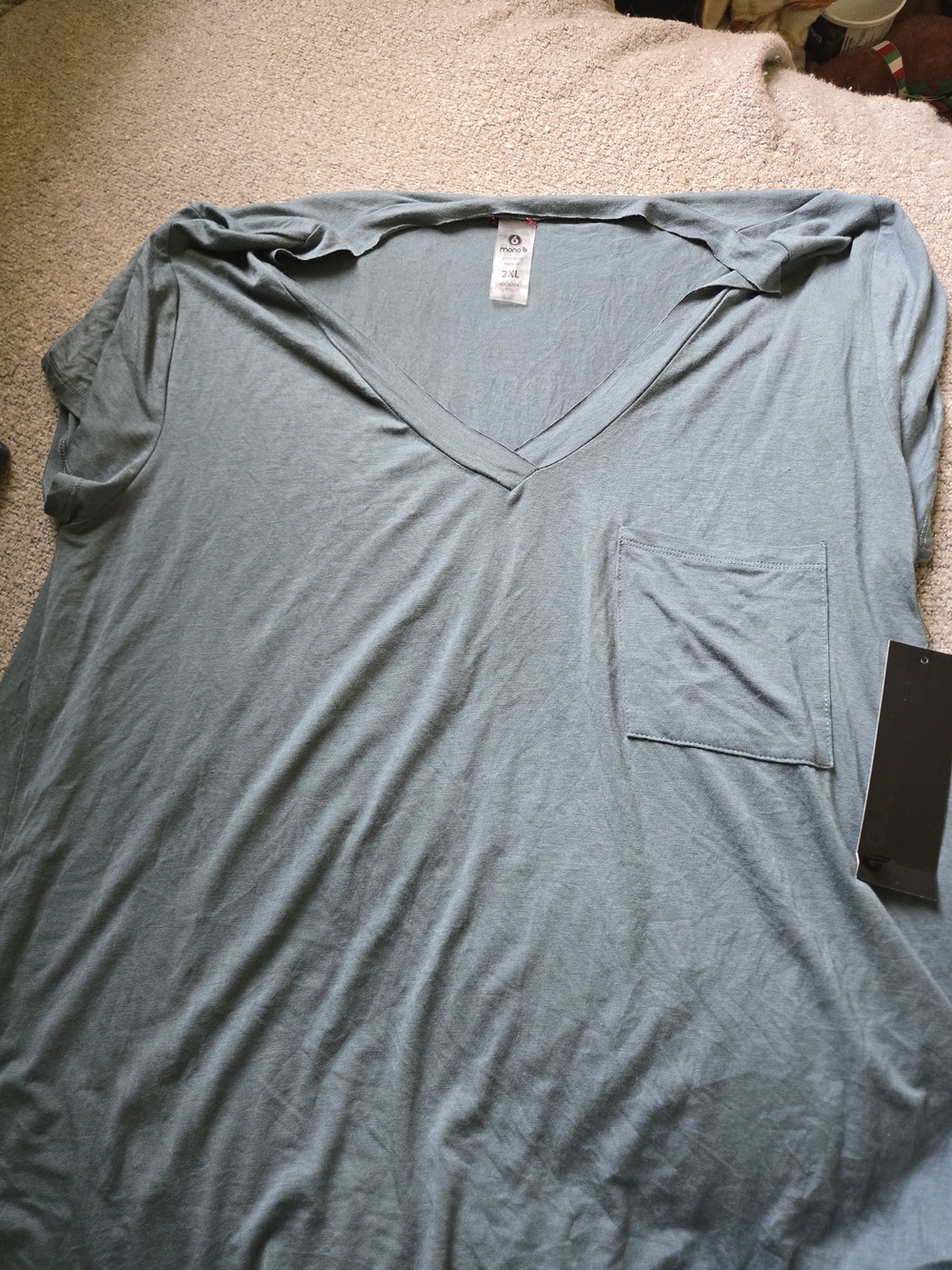 Mono B Women's Short Sleeve V-Neck Pocket Tee in Slate Blue